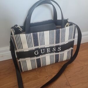 Guess Monochrome Striped Handbag
